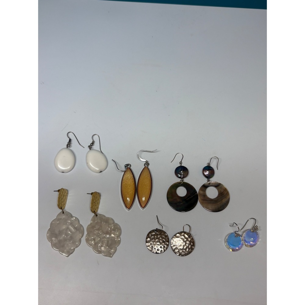 Mixed Fashion Earring Lot 6 Pairs Resin Shell Hammered Metal Boho Statement Set